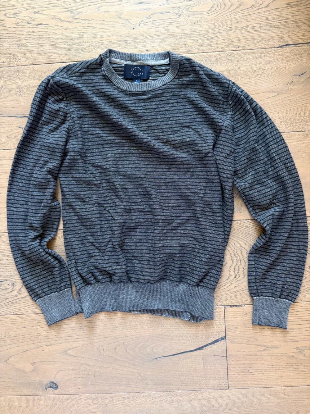 Eventide Gray Striped Knit Crewneck Sweater M